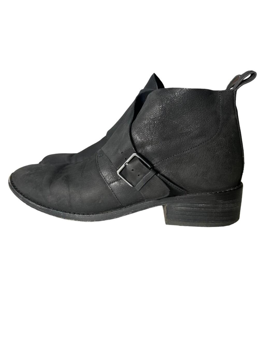 Eileen Fisher Black Suede Ankle Boots Buckle Strap Low Heel Size 10